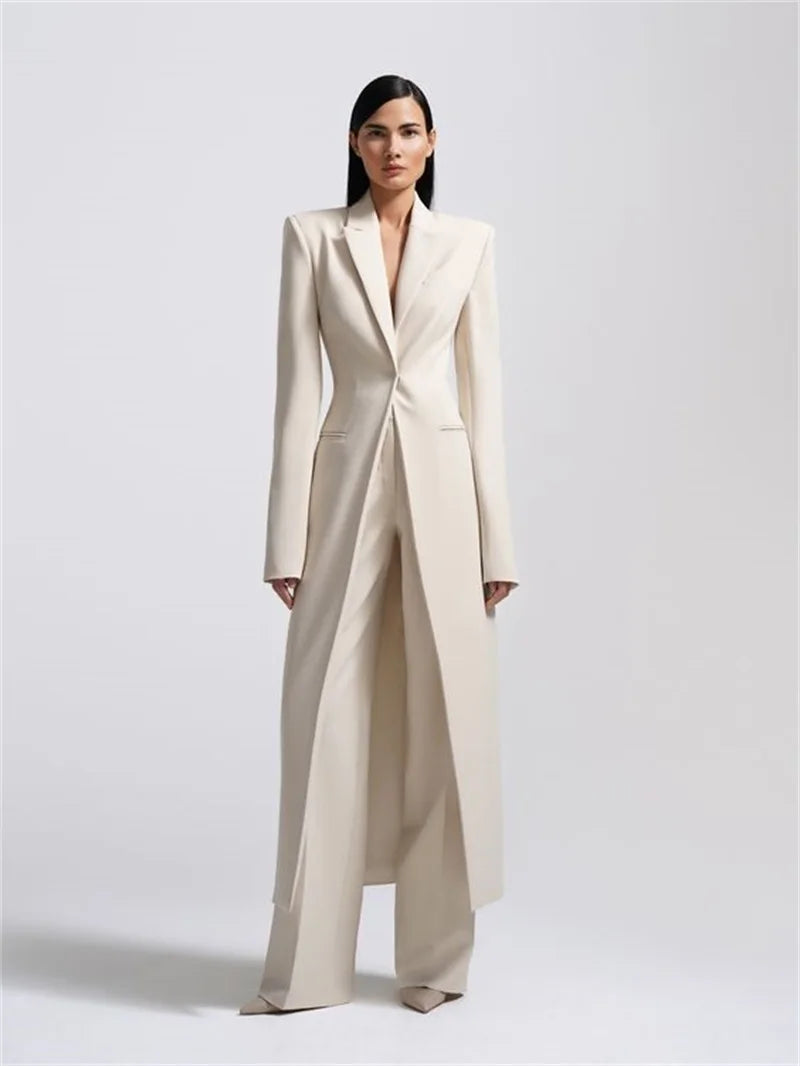 Designer Women’s Formal Suit Set – 2-Piece Blazer & Pants, Long Style for Wedding, Party & Prom, One-Button Customizable