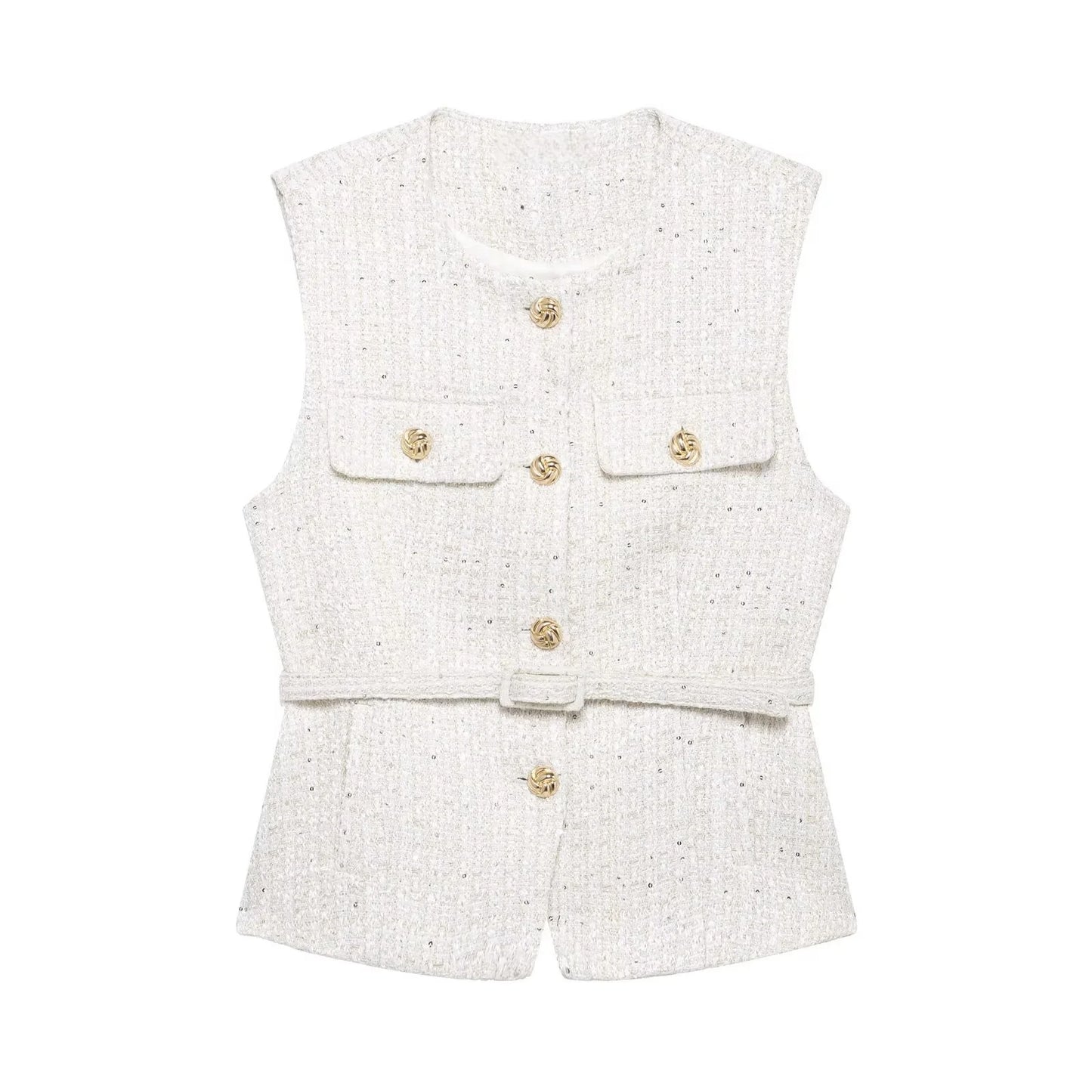 2025 Summer Women’s Casual French Vest – Simple & Comfortable Belted Textured Design
