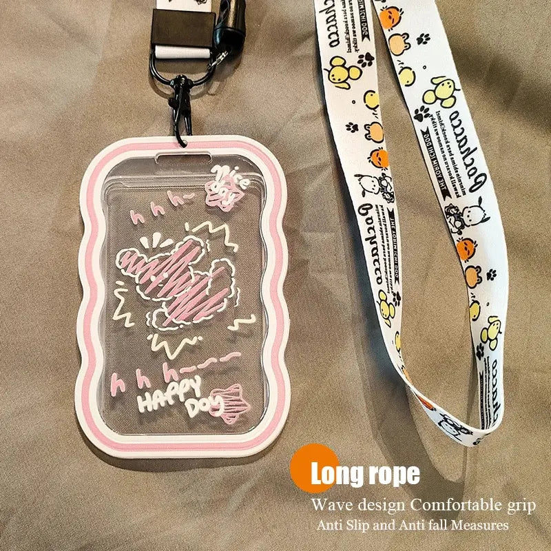 1PC Cute Acrylic ID Card Holder with Lanyard – For Student, Work, Campus, Bus, and Access Control Cards
