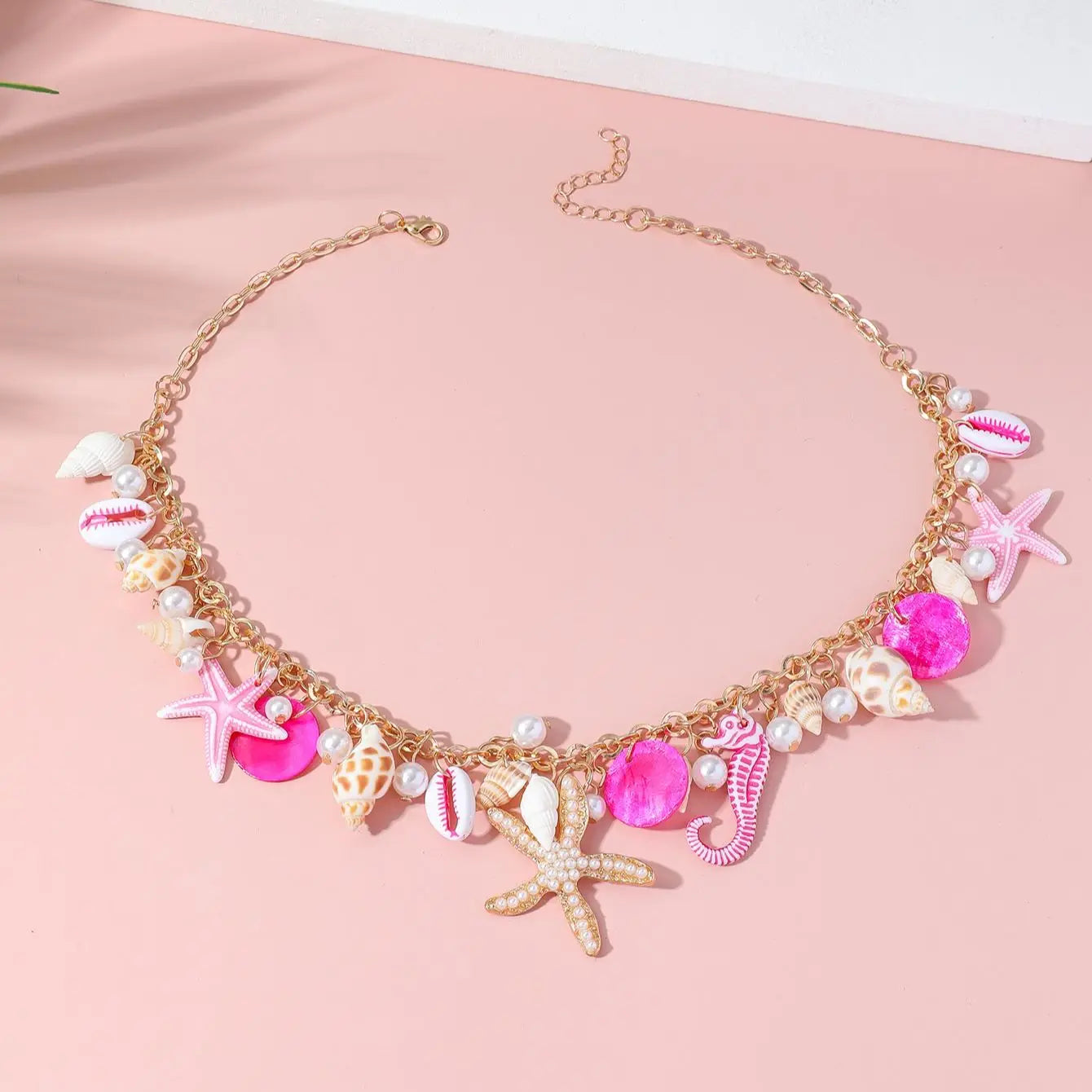 Bohemian Sea Star & Seahorse Pendant Necklace – Pearl Shell Seaside Resort Jewelry for Women