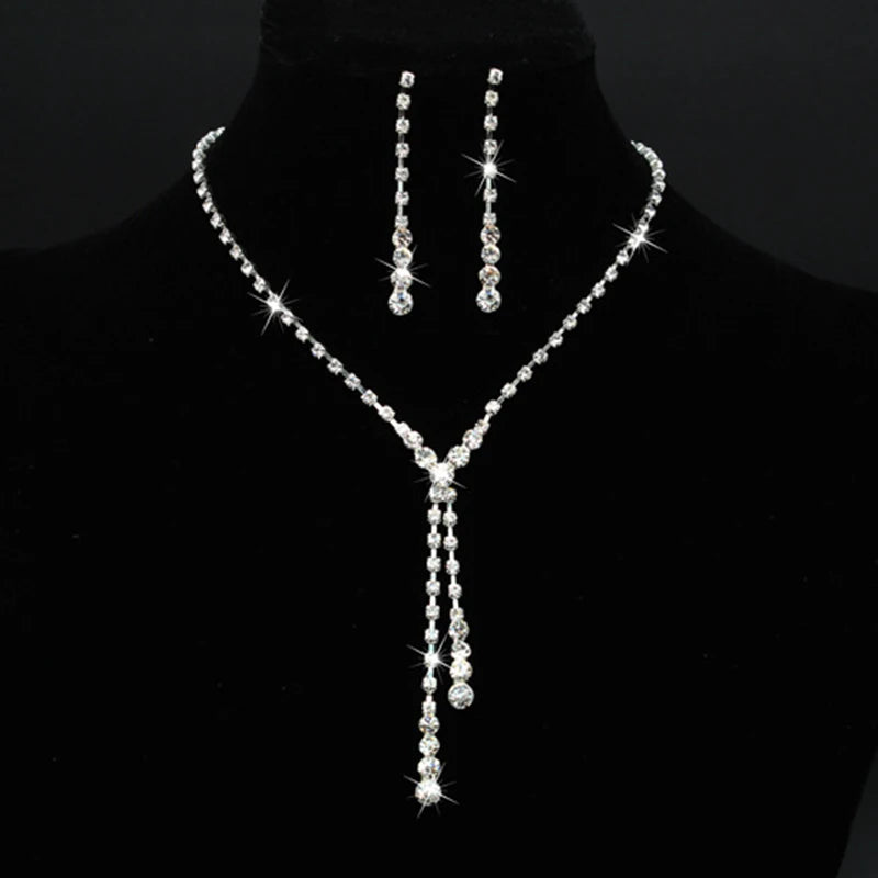 Elegant Rhinestone Necklace & Earrings Set – Bridal Wedding Jewelry Accessories for Women