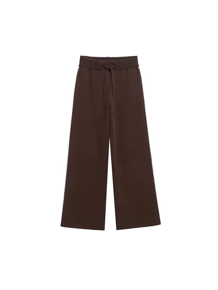 Women’s Two-Piece Casual Set – Side-Striped Knit Sweater & High-Elastic Waist Straight Pants | Fashion Outfit