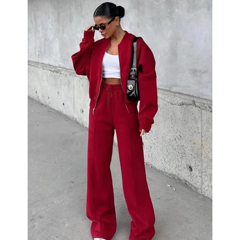 Women’s 2025 Casual Two-Piece Pants Set – Long-Sleeved Cardigan Sweatshirt & Trousers | Autumn & Winter Street Fashion
