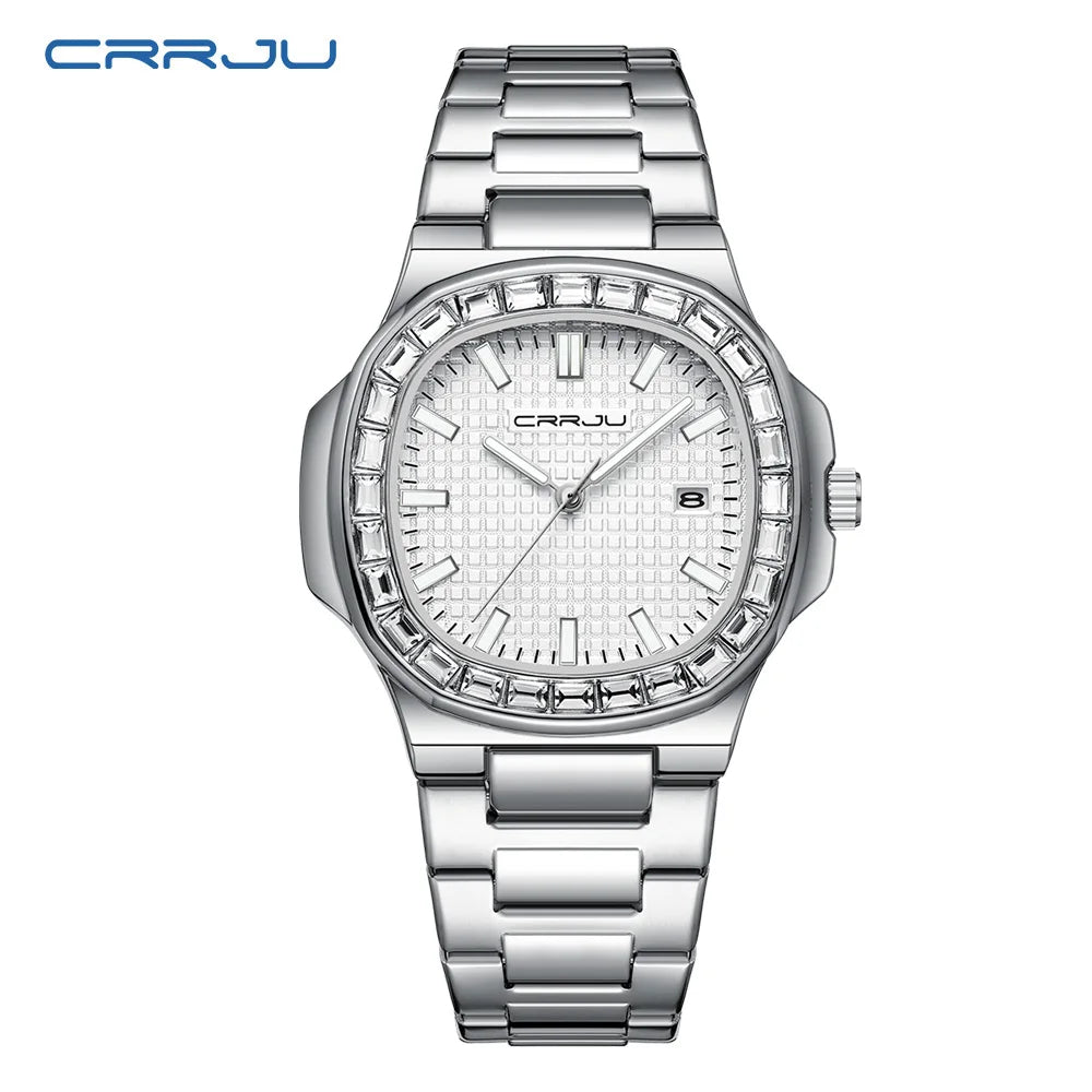 CRRJU Luxury Men’s Stainless Steel Quartz Watch – High-Quality Fashion Wristwatch with Calendar Display
