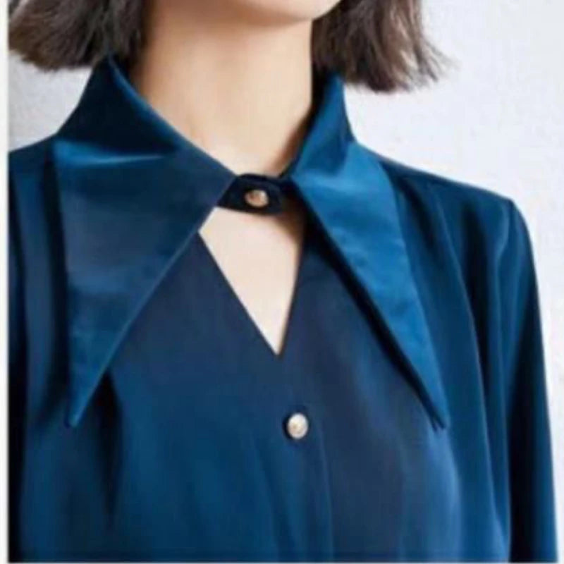 Women’s Casual V-Neck Hollow-Out Shirt – Soft Solid Blouse Retro European Style Streetwear Top