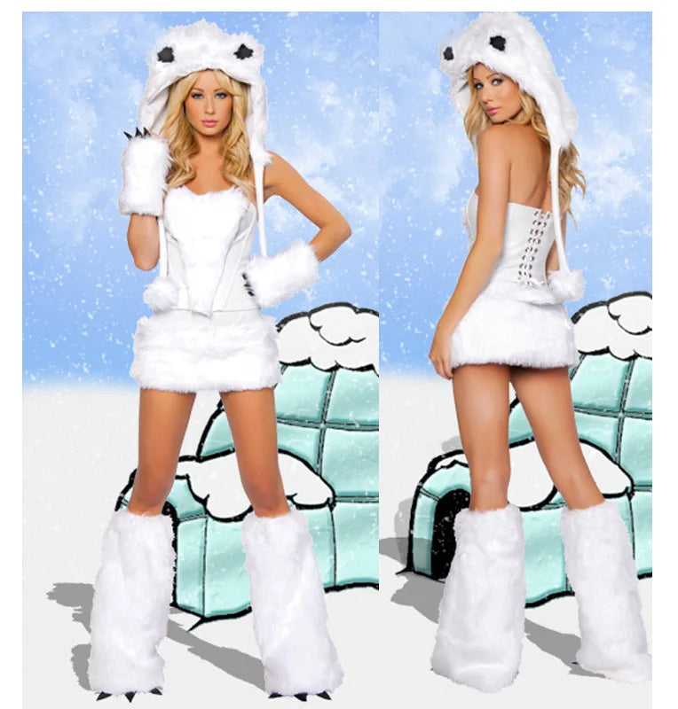 Women’s White Backless Animal Cosplay Costume – Sexy Halloween Party Dress with Hat