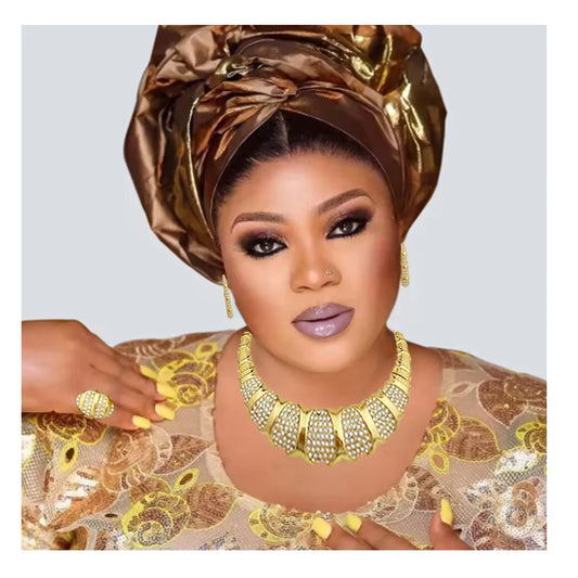 Dubai 18K Gold Plated Luxury Jewelry Set โ Womenโs Necklace, Earrings, Bracelet & Ring for Wedding and Party