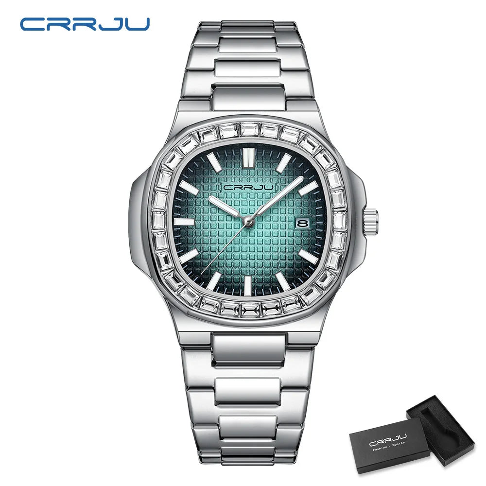 CRRJU Luxury Men’s Stainless Steel Quartz Watch – High-Quality Fashion Wristwatch with Calendar Display