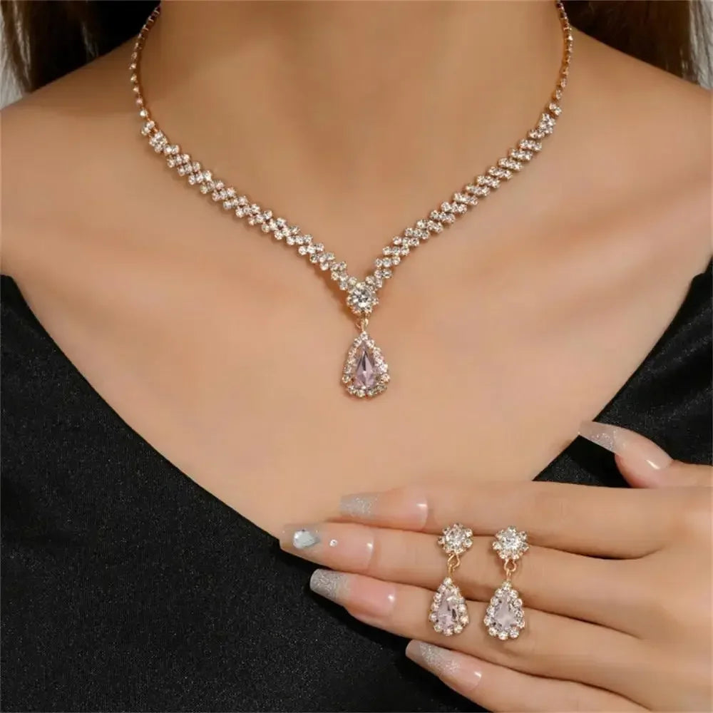 2pcs Elegant Waterdrop Rhinestone Jewelry Set – Women’s Wedding Bridal Necklace & Stud Earrings