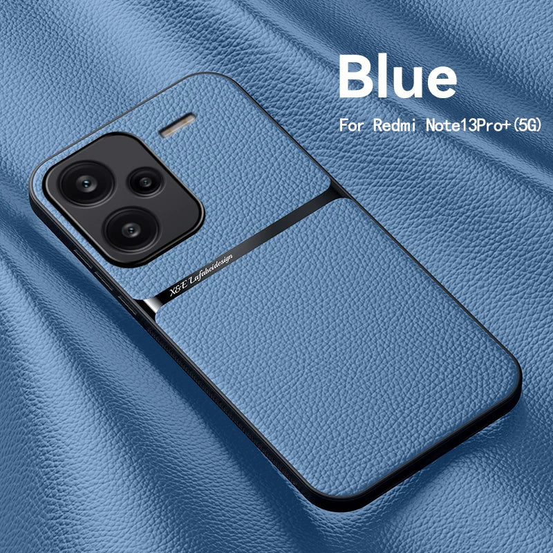 Magnetic Car Holder Leather Case for Xiaomi Redmi Note 13 Pro / 13 Pro Plus 5G – TPU Bumper Protective Cover