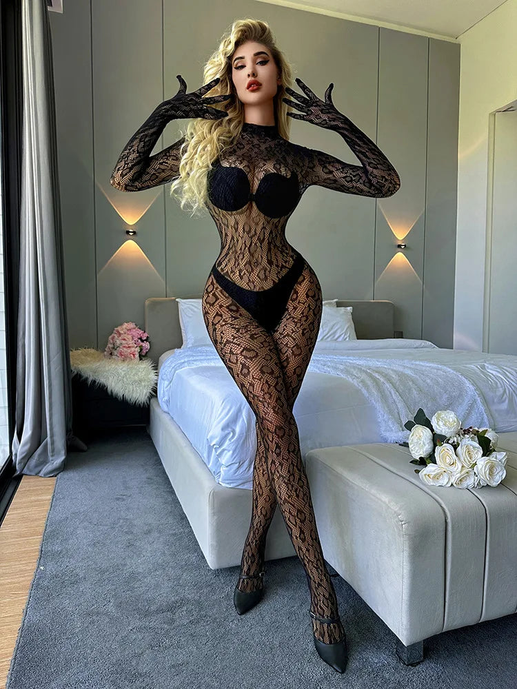 Women’s Sexy Backless Jumpsuit – See-Through Full Sleeve Bodysuit, Fashion Romper for Party, Nightclub & Activewear