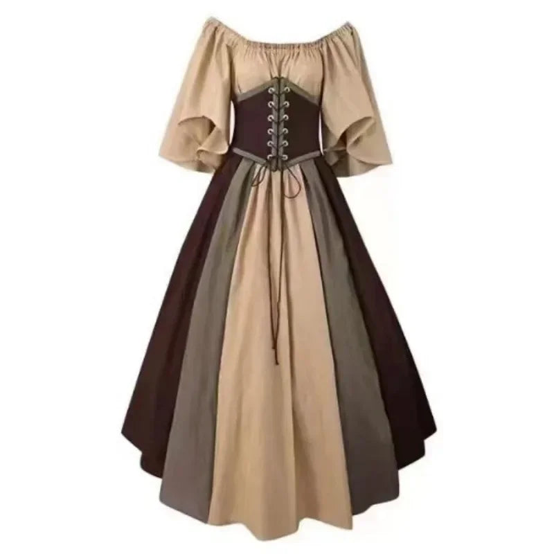2025 Halloween Women’s Medieval Cosplay Costume – Retro Slim Swing One-Shoulder Dress for Love Live & Party