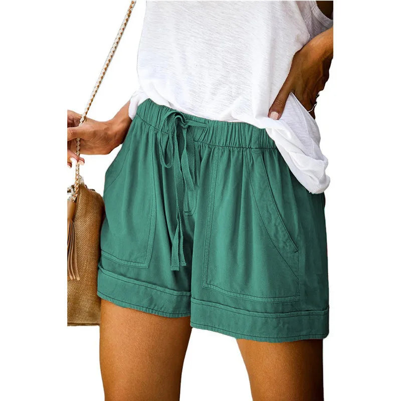 Women’s High-Waist Lace-Up Casual Shorts – Loose Twill Wide-Leg Pants | 2023 Summer European & American Style
