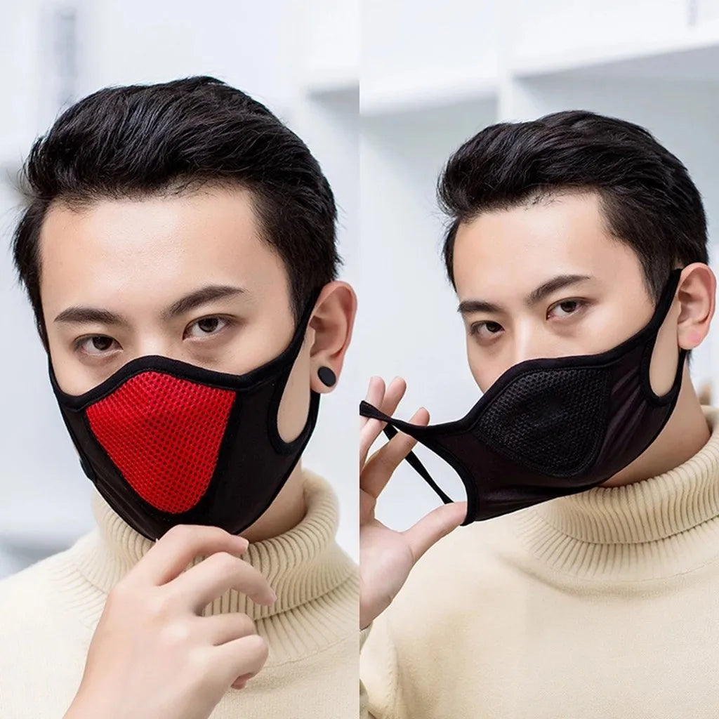 Men’s Black Mesh Breathable Face Mask – Washable & Reusable 3D Protective Mouth Cover for Daily Use or Party Wear