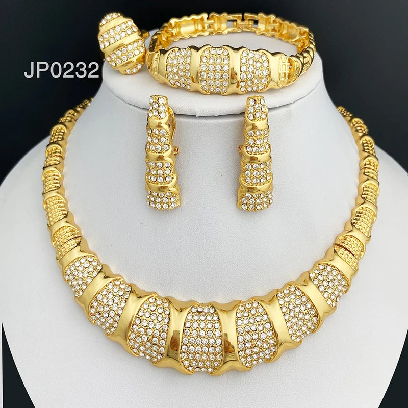 Dubai 18K Gold Plated Luxury Jewelry Set – Women’s Necklace, Earrings, Bracelet & Ring for Wedding and Party