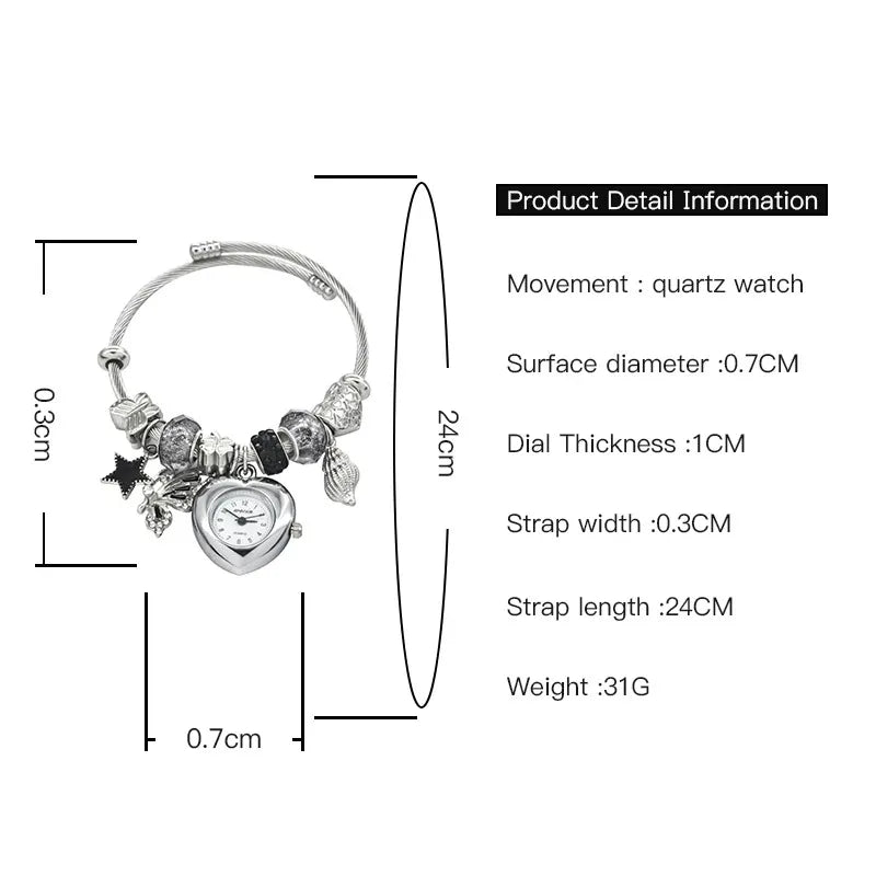 Women’s Love Bracelet Quartz Watch – Stylish Round Silver Casual Fashion Jewelry Gift