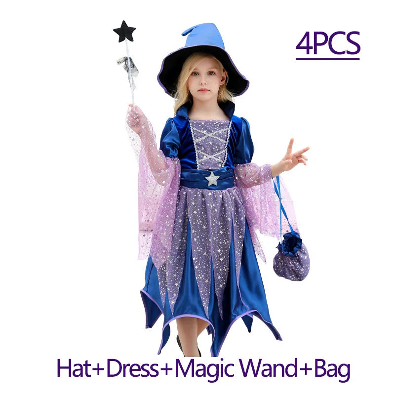 2025 Halloween Girls Costume – Scarlet Witch, Vampire, Devil & Ghost Carnival Party Dress-Up Hooded Cosplay Outfit