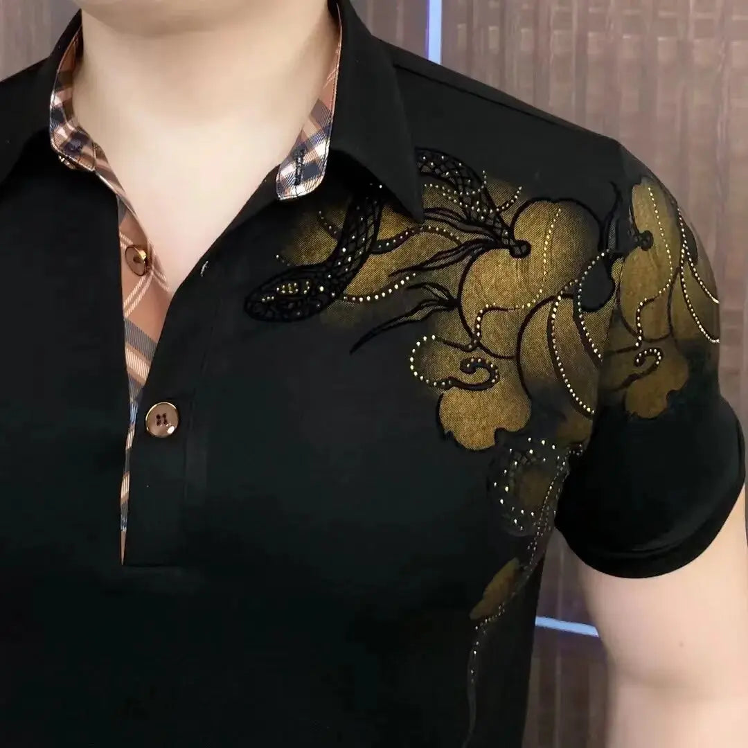 Luxury Rhinestone Printed Short Sleeve T-Shirt for Men