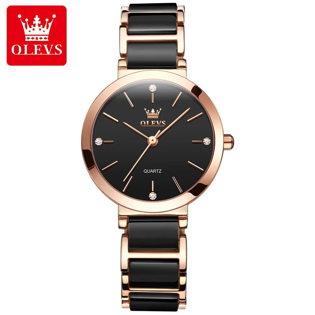 OLEVS Luxury Women’s Rose Gold Quartz Watch – Fashion Ceramic Strap Elegant Wristwatch