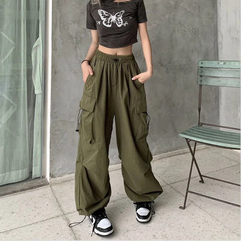 Women’s Casual Joggers Cargo Pants – Low-Waist Drawstring Wide-Leg Baggy Trousers | Y2K Streetwear Oversize Sweatpants