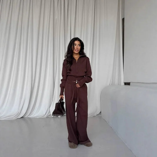 High-End Casual Elegant Straight-Leg Suit for Women – Autumn Solid Color Blazer with Knitted Two-Piece Inner Layer