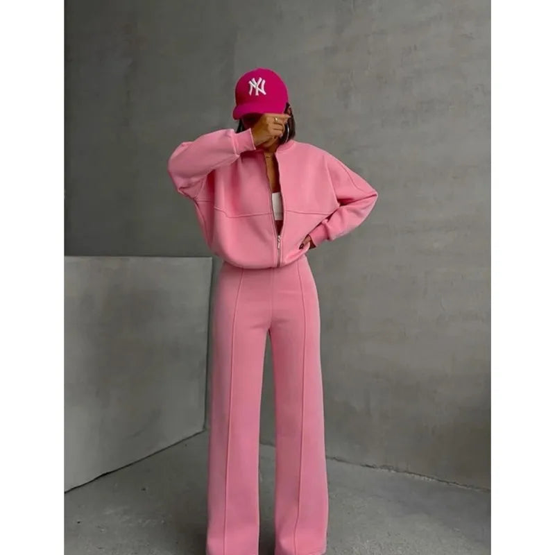 Women’s 2025 Casual Two-Piece Pants Set – Long-Sleeved Cardigan Sweatshirt & Trousers | Autumn & Winter Street Fashion
