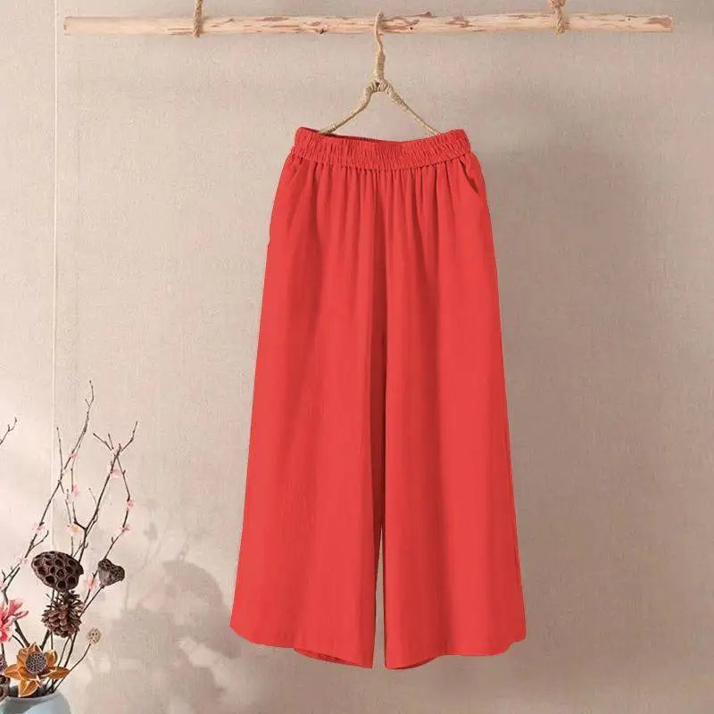 Women’s Casual Cotton Linen Pants – Vintage Wide Leg Capri Sweatpants | Summer Joggers Fashion Clothing