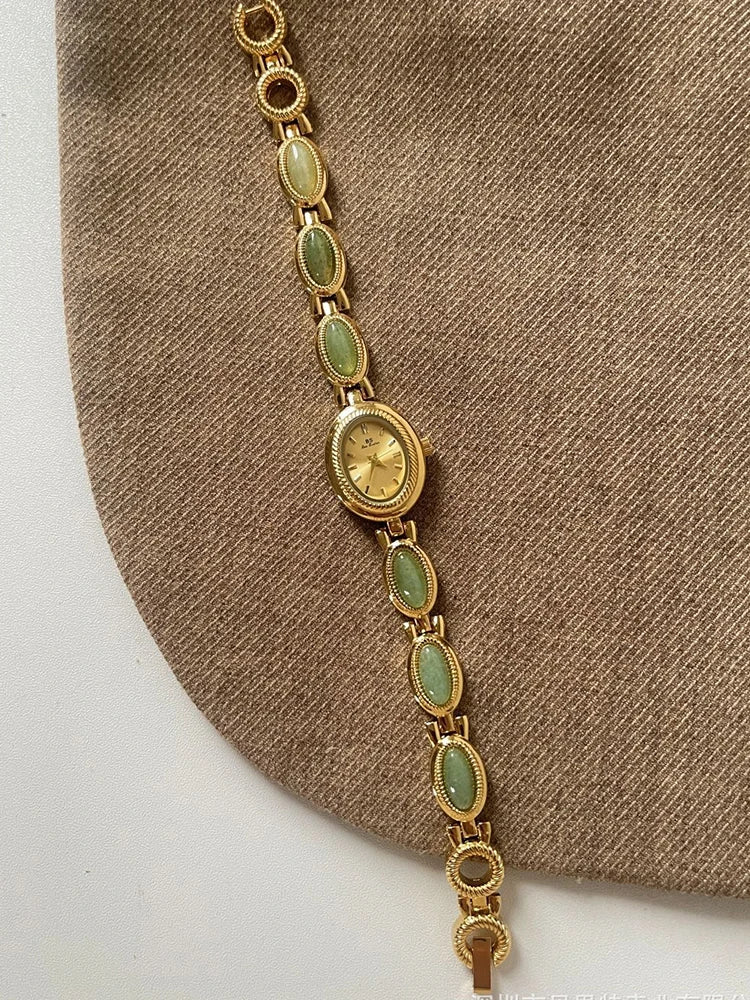 High-End Luxury Green Jade Quartz Watch – Elegant Women’s Bracelet Wristwatch, Fashion Jewelry Gift