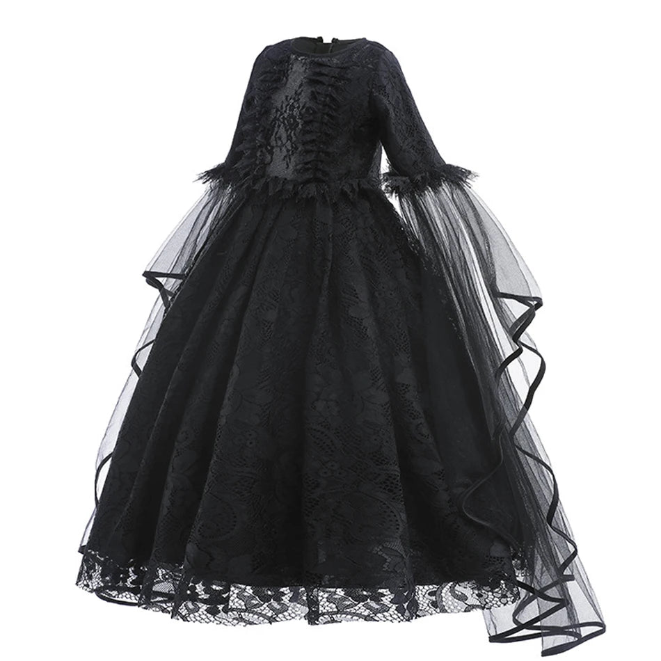 2025 Halloween Kids Evil Witch Costume – Maleficent-Inspired Black Tulle Dress for Fantasy Party & Cosplay