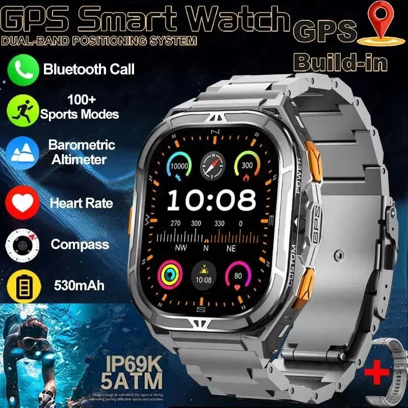 2025 GPS Smart Watch for Men – 1.96” HD AMOLED Display, Compass, Bluetooth Call & 5ATM Waterproof Sport Smartwatch (Android/iOS)