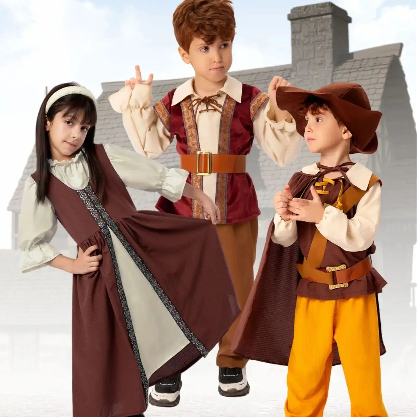 2025 Halloween Kids Performance Costume – Bat Capes with Pleated Witch Hats