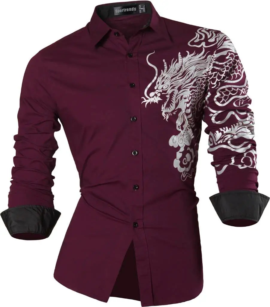Sport trendy Men’s Dragon Print Long Sleeve Shirt