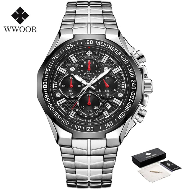 WWOOR Men’s Luxury Gold Chronograph Watch – Big Dial Waterproof Quartz Wristwatch
