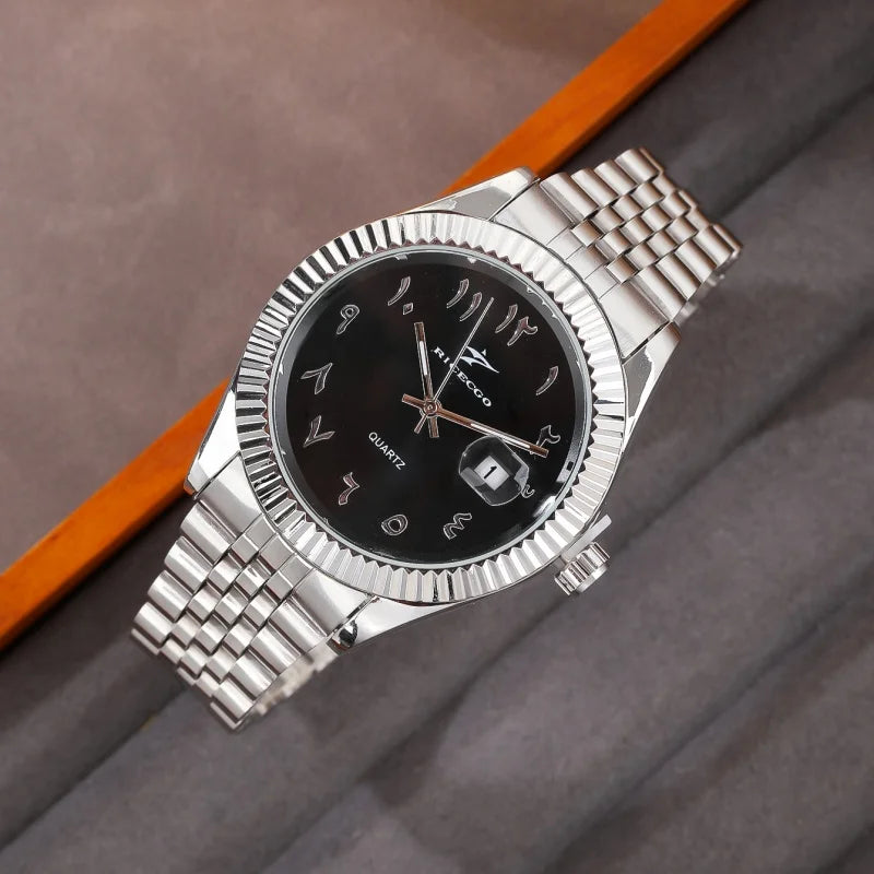 Men’s High-End Luxury Stainless Steel Quartz Watch – Classic Business & Casual Sport Wristwatch with Date Display