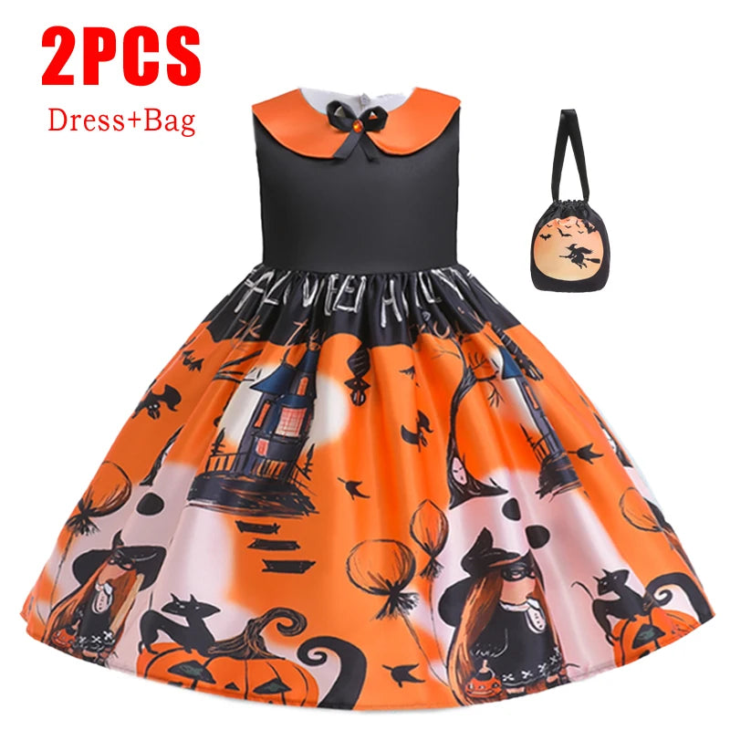 Girls’ Halloween Cosplay Costume – Pumpkin, Bat & Gothic Princess Dress for Carnival, Christmas & Birthday Parties