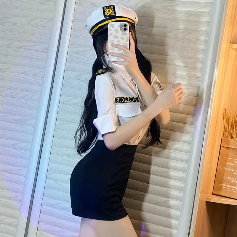 2025 Women’s Halloween Police Officer Cosplay Costume – Slim Fit Top & Skirt Dream Outfit