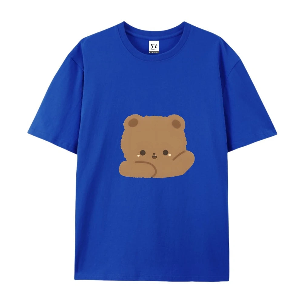 2025 New Y2K Women’s Oversized T-Shirt – Cute Bear Print Cotton Summer Top, Loose Fit Streetwear