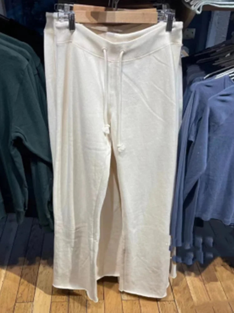 Women’s Soft Cotton Wide-Leg Pants – Vintage Low Waist Drawstring Trousers, Casual Summer Fashion