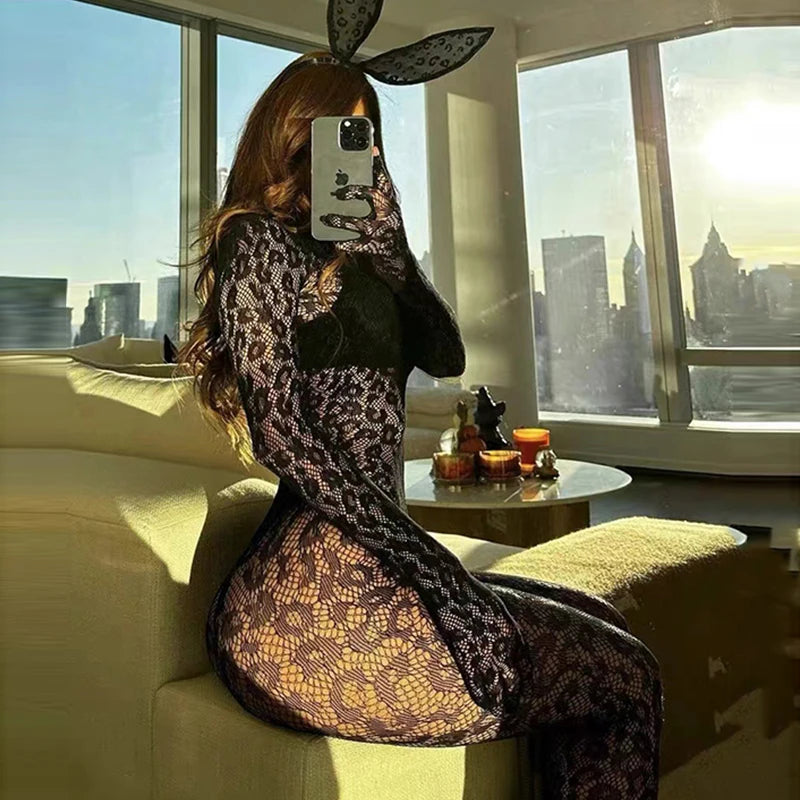 Women’s Sexy Backless Jumpsuit – See-Through Full Sleeve Bodysuit, Fashion Romper for Party, Nightclub & Activewear