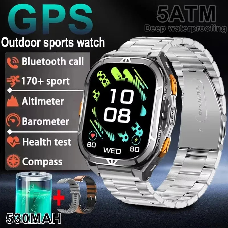 2025 GPS Smart Watch for Men – 1.96” HD AMOLED Display, Compass, Bluetooth Call & 5ATM Waterproof Sport Smartwatch (Android/iOS)
