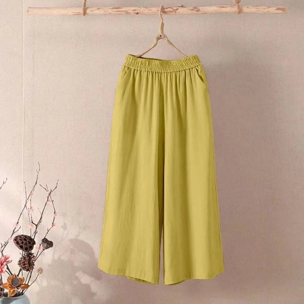 Women’s Casual Cotton Linen Pants – Vintage Wide Leg Capri Sweatpants | Summer Joggers Fashion Clothing