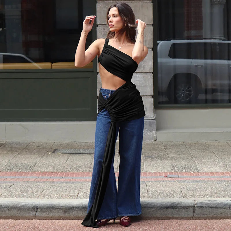 Ladies Summer 2-Piece Set – Sleeveless Backless Crop Top & Side-Slit Slim Long Skirt for Evening, Party, Club, and Streetwear