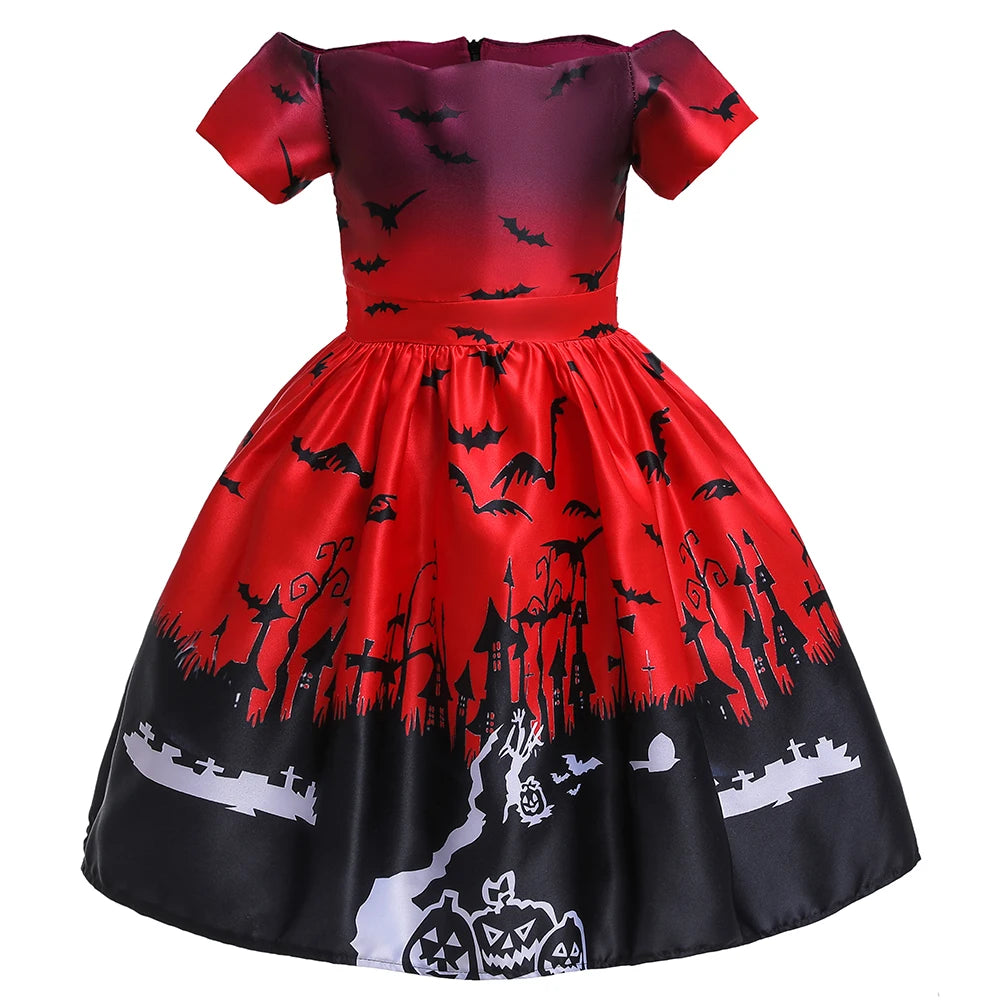 Girls’ Halloween Cosplay Costume – Pumpkin, Bat & Gothic Princess Dress for Carnival, Christmas & Birthday Parties