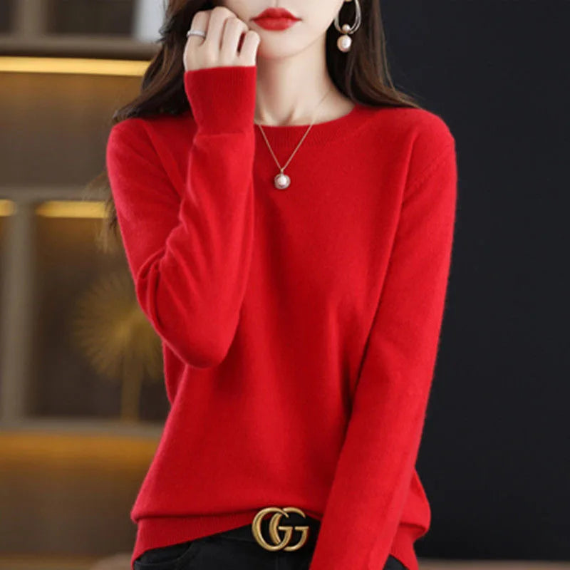 Women’s Basic O-Neck Sweater – Autumn/Winter Solid Knit Pullover