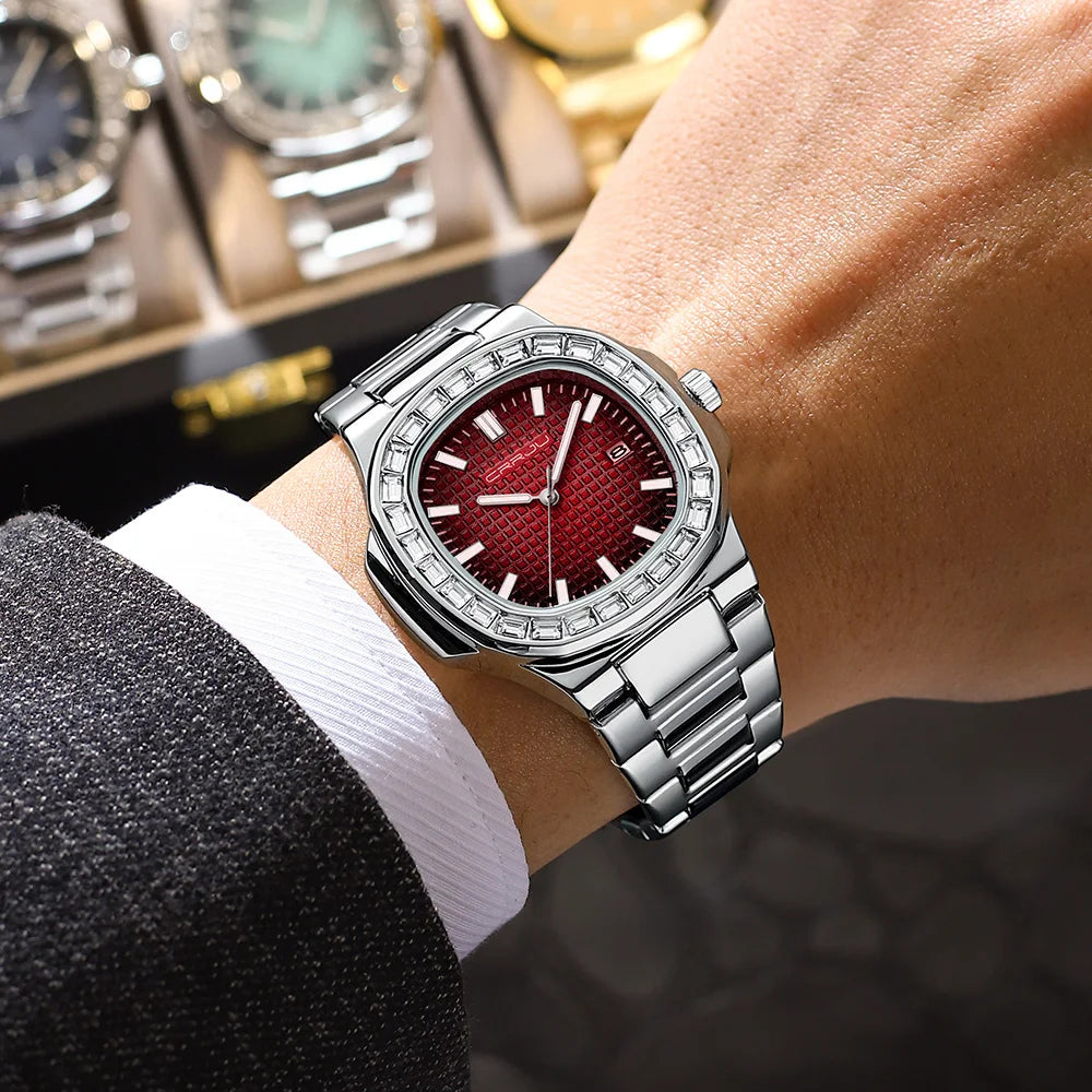 CRRJU Luxury Men’s Stainless Steel Quartz Watch – High-Quality Fashion Wristwatch with Calendar Display