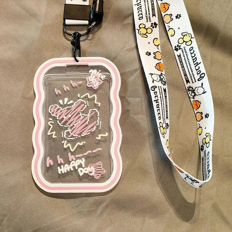1PC Cute Acrylic ID Card Holder with Lanyard – For Student, Work, Campus, Bus, and Access Control Cards