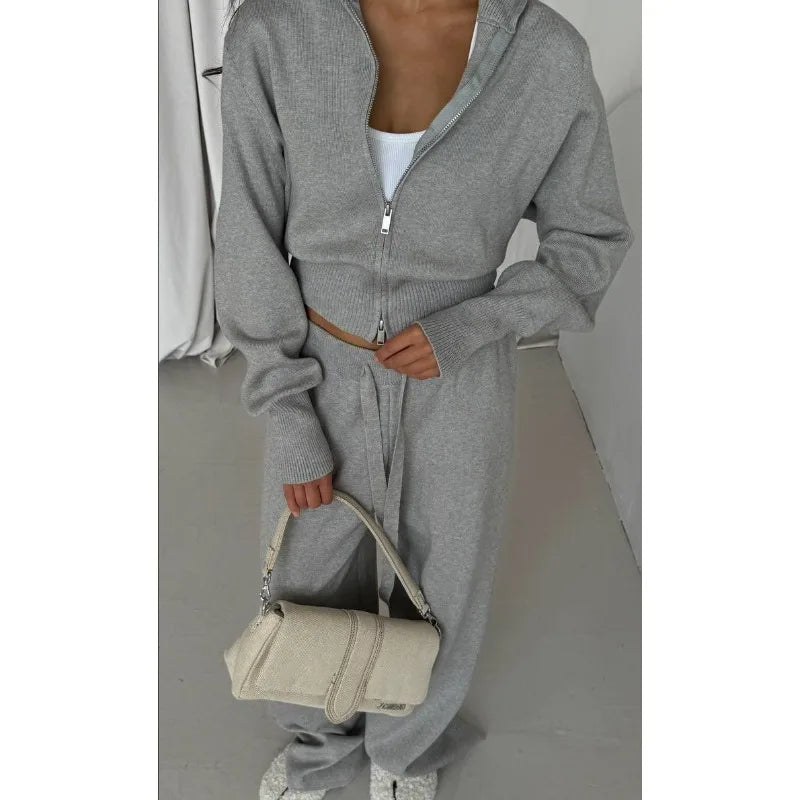 High-End Casual Elegant Straight-Leg Suit for Women – Autumn Solid Color Blazer with Knitted Two-Piece Inner Layer