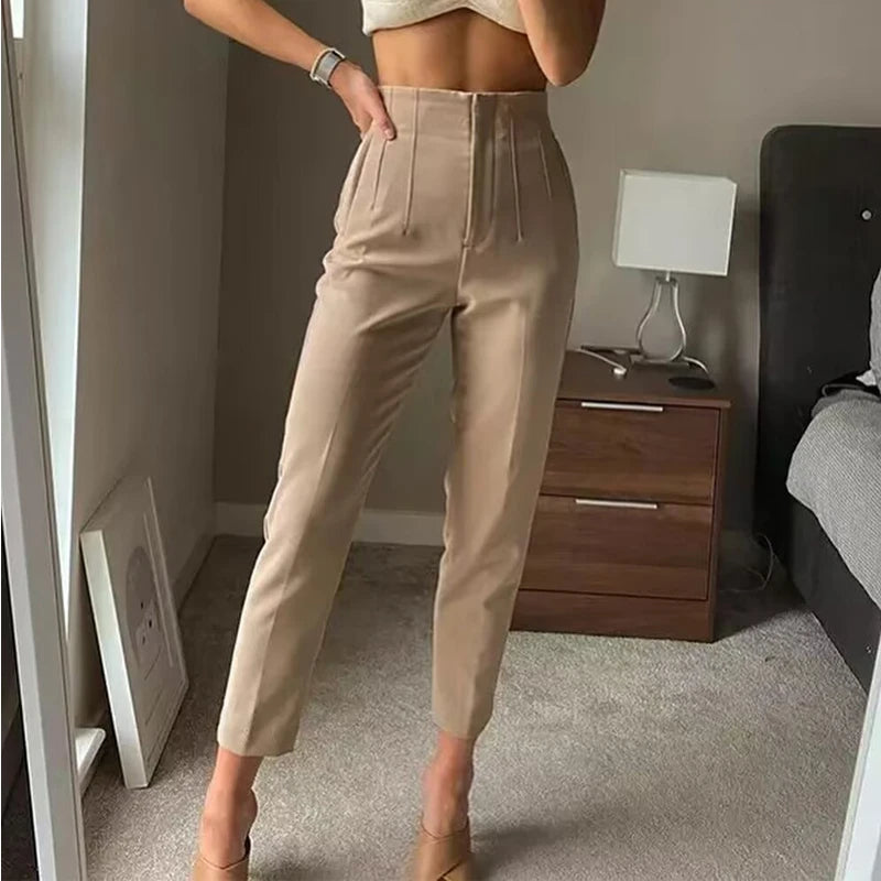 MUJER High-Waist Office Pants – Women’s Formal Pencil Trousers in Black, Pink & White