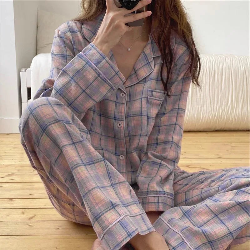Spring & Autumn Women’s Pajamas Set – Casual Cardigan Home wear for Girls & Students