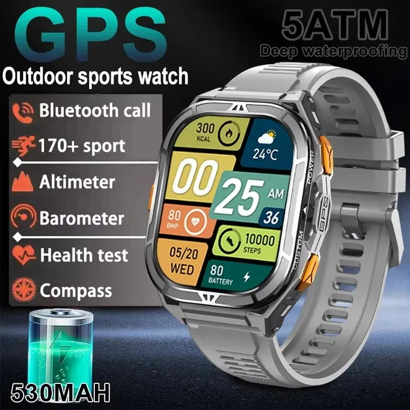 2025 GPS Smart Watch for Men – 1.96” HD AMOLED Display, Compass, Bluetooth Call & 5ATM Waterproof Sport Smartwatch (Android/iOS)